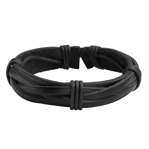 Manfnee 6-12PCS Braided Faux Leather Bracelet Punk Cuff Wrap Bracelets for Men Women Adjustable thumbnail 3
