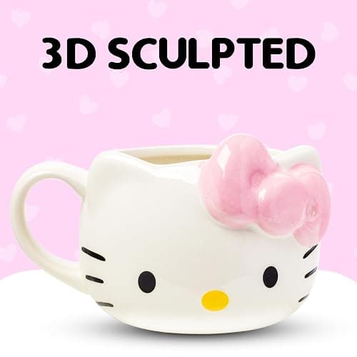 Silver Buffalo Sanrio Hello Kitty Pink Bow Ceramic 3D Sculpted Mug, 20 Ounces thumbnail 5