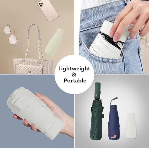 ESUFEIR Mini Travel Sun Umbrella for Purse With Case,Small Compact UV Umbrella Protection Sun,Lightweight Portable Parasol Windproof for Women Men Kids (White) thumbnail 6