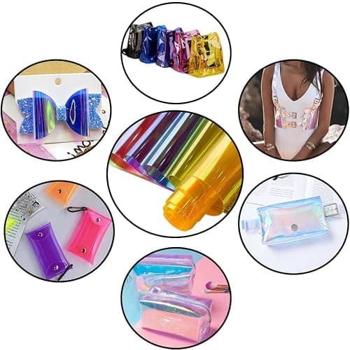 XHT 0.4mm Holographic Transparent Film Mirror Laser Iridescent TPU Vinyl Waterproof Material for DIY Hair Bows Sewing Patchwork (Iridescent-0.4mm) thumbnail 5