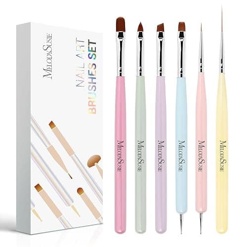MelodySusie Nail Art Brushes Set, 6pcs Nail Art Design Pen Painting Tools | With Extension Gel Brush, Polish Brush, Builder Brush,Liner Brush, Carved Brush, and Dotting Pen for Home DIY Salon Use - Image 1