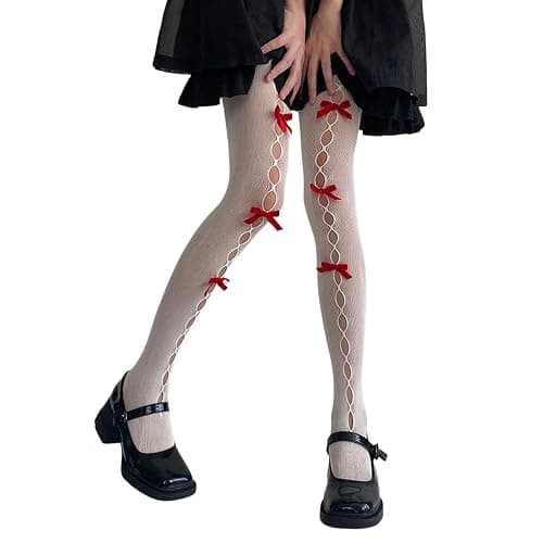 TUSFTAY Women Lolita Tights with Bows Cute Mesh Hallow Harajuku Stockings 80S 90S Female Girls Gothic Lace Stockings Leggings - Image 1