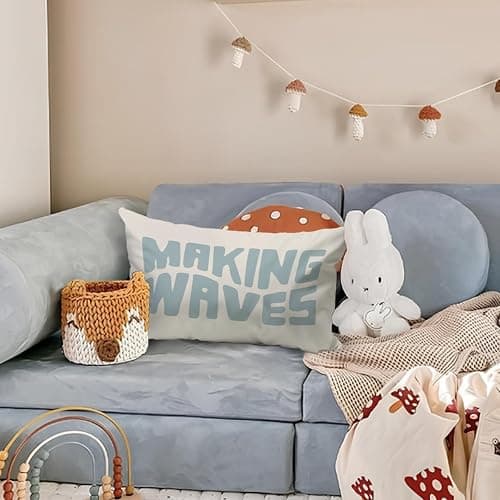 Wheatwin Blue Coastal Throw Pillow Cover 12x20, Blue Dorm Decor, Making Waves Coquette Decor for Girls Room Bedroom Sofa Couch thumbnail 4