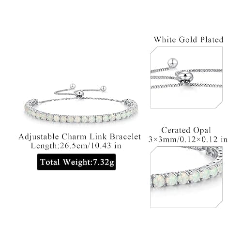 lasidor Adjustable Tennis Bracelet 14K White Gold Plated Multicolor Opal Bracelets for Women Slider Bracelet Jewelry Gifts thumbnail 2