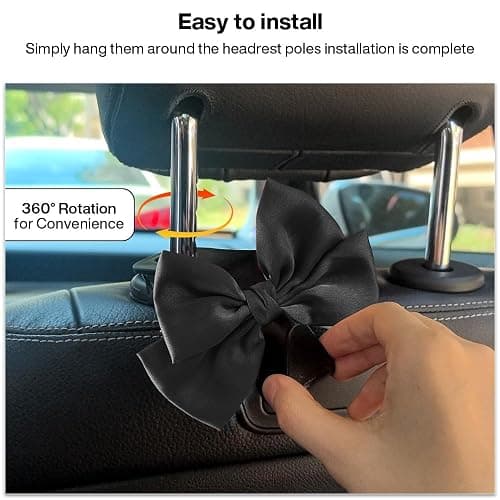 Bhytooo 2-Pack Car Seat Headrest Hooks, Handbag Hangers, Black silk | Storage organizer for handbags, clothes, coats and grocery bags; practical interior accessory for most cars and SUVs thumbnail 4