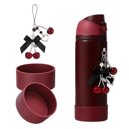 Black Cherry Charm & 2PCS Silicone Boot for Owala 20/24/30/32/40 oz, Perfect Water Bottles Accessories Set Pendant for Owala - Image 1