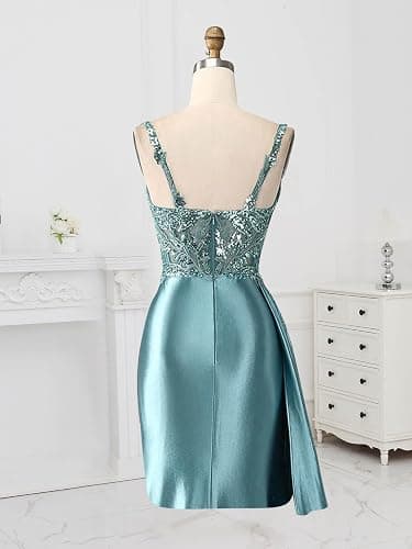 Migyrj Lace Beaded Homecoming Dresses Short Satin Prom Dresses for Teens thumbnail 4