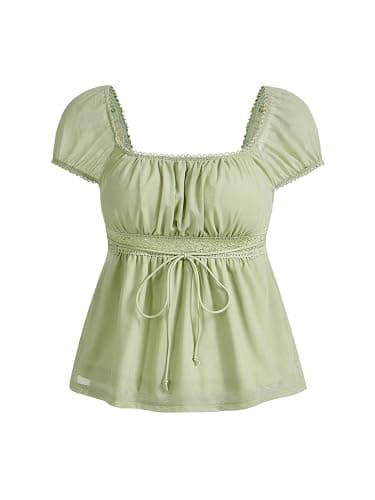 SOLY HUX Women's Square Neck Short Sleeve Peplum Tops Cute Summer Blouse for Teen Girls Babydoll Top T Shirt thumbnail 2