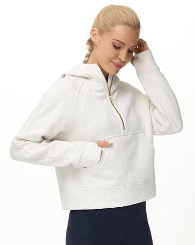 THE GYM PEOPLE Womens' Hoodies Half Zip Long Sleeve Fleece Crop Pullover Sweatshirts with Pockets Thumb Hole thumbnail 6