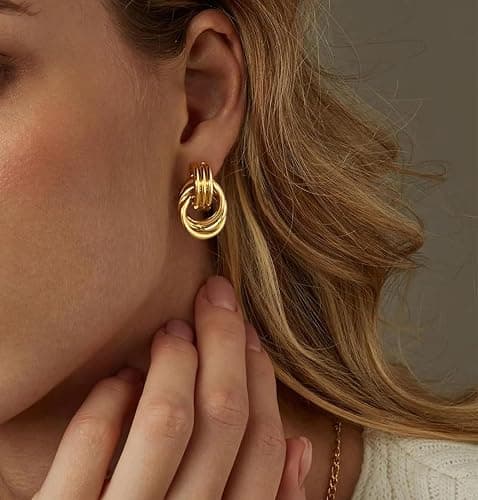 2 Pairs Gold Earrings for Women Knot Chunky Earrings Jewelry for Women thumbnail 2