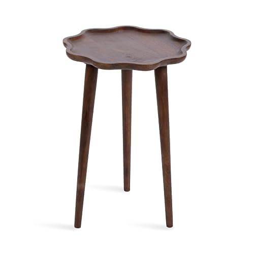 Kate and Laurel Alezar Modern Wooden Round Side Table, 15 x 15 x 22, Walnut Brown, Mid-Century Solid Wood End Table with Wavy Edge for Bedroom Nightstand or Living Room Accent Table - Image 1