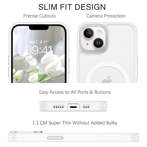 BENTOBEN Magnetic for iPhone 13 Case & iPhone 14 Case [Compatible with Magsafe] Translucent Matte Phone Case iPhone 13/14 6.1 inch Slim Thin Shockproof Women Men Protective Cover, Pure White thumbnail 8