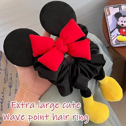 Ouliget Large Satin Scrunchies,Cute Oversized Flower Hair Bands for Girls Women,Creative Hair Ties Ponytail Decorative Headwear for Christmas Party Decoration (Ear red bow) thumbnail 2
