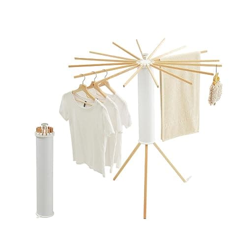 JOOM Tripod Clothes Drying Rack, Garment Rack Portable and Foldable Space Saving Laundry Drying Rack - Drying Rack Clothing Floor Folding Balcony Bedroom Household Wooden - Image 1