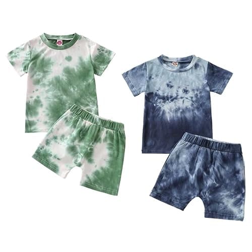 Toddler Baby Boy Summer Outfits Clothes Tie Dye Shirt and Short Set for Boys 4-Piece - Image 1