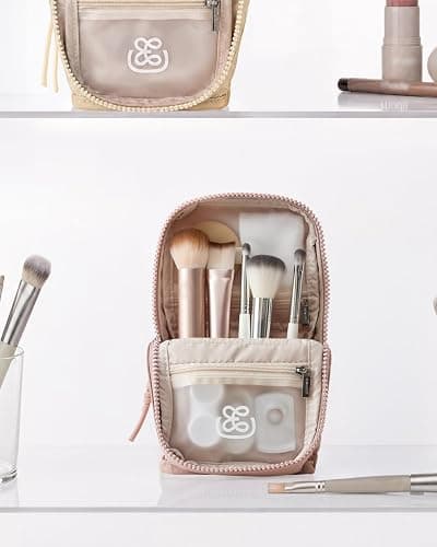 EACHY Makeup Brush Bag, Waterproof Travel Makeup Brush Holder Organizer with Compartments, Portable Cosmetic Brush Bag for Makeup Brushes, Powder Puff, Lipsticks, Skincare and Beauty Essentials thumbnail 2