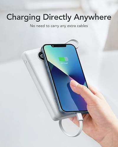 VRURC Portable Charger Power Bank, 10000mAh Travel Essentials Battery Pack, 5 Outputs 2 Inputs Slim Charing Bank Built-in Cables Cords Wires Compatible with iPhone,Samsung,Android-White(1 Pack) thumbnail 8