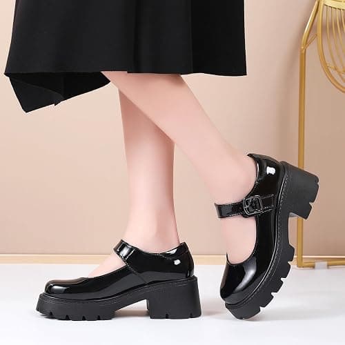 QHH Mary Jane Shoes Women Platform Mary Janes for Women Round Toe Chunky Heels Women's Pumps Fashion Classic Comfortable Dressy Business Casual Shoes Dress Shoes thumbnail 2