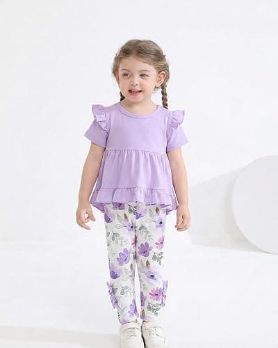 Weebaby Baby Girl Clothes Infant Toddler Girl Clothing Ruffle Shirt High Low Top Floral Allover Pant Little Girls Clothes thumbnail 2