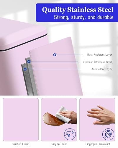 JM ·YIPENG Kitchen Bin 30L, Kitchen Pedal Bin with Soft Close Lid,30L Slim Bins with Removable Inner Bucket, Stainless Steel Bin for Kitchen,Bathroom,Bedroom and Office,Pink thumbnail 4