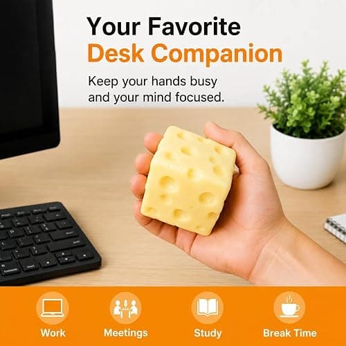 Cheese Squishy Slow Rising Squishy Stress Relief Fidget Toy,Cheese Style | Suitable for Office Workers to Release Stress and Negative Emotions,for Adults,1 Piece (milky)2.4X2.4in thumbnail 7