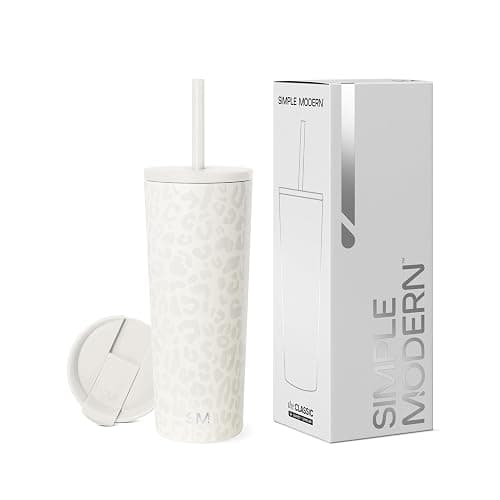Simple Modern Insulated Tumbler with Lid and Straw | Iced Coffee Cup Reusable Stainless Steel Water Bottle Travel Mug | Gifts for Women Men Her Him | Classic Collection | 24oz | Cream Leopard - Image 1