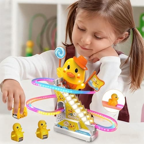RCOOS Duck Climbing Toy Set Electric Light Slide Climbing Toys for Automatic Stairs,Playful Santa Race Game Christmas Roller Climbing Toys with LED Light and Music for Toddlers Boys Girls thumbnail 4