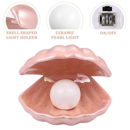 IMIKEYA Shell Pearl Light LED Accent Lamp Portable Night Light Pearl in Shell Desktop Ornament Home Decor for Bedroom Living Room (Pink) - Pink thumbnail 5