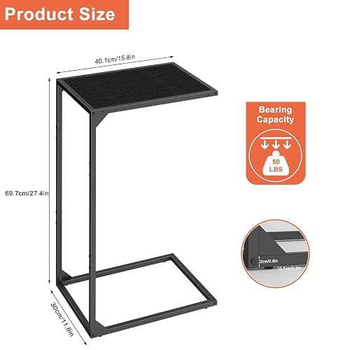 Sunexinlo C-Shaped Side Tables for Small Spaces – Convenient and Versatile Snack Tables for Living Room, Bedroom, or Office Use, for Sofa or Bedside (Black) thumbnail 3