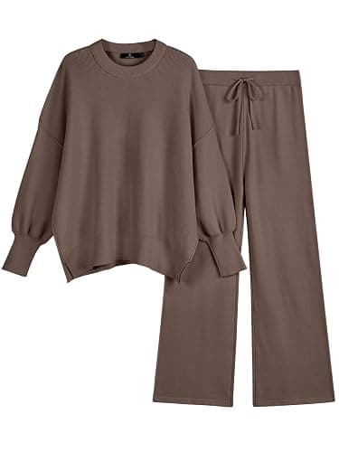 LILLUSORY Women 2 Piece Outfits Sweatsuit Oversized Knit Pullover Sweater Tops Wide Leg Pants Lounge Set - Image 1
