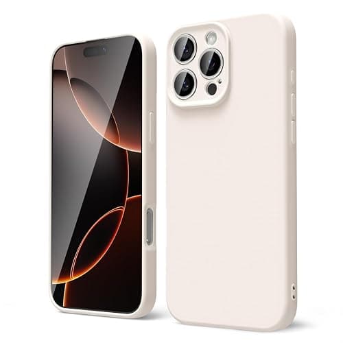 oakxco for iPhone 16 Pro Phone Case Liquid Silicone, Thin Slim Soft Rubber Gel TPU Plain Protective Simple Cover for Women Girl Cute, Matte Solid Color Aesthetic, Beige Stone Cream - Image 1