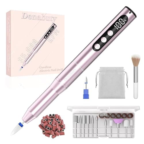 Denabuty Electric Nail Drill Cordless 35000RPM Portable Electric Nail File | Nail Drill with LCD Display and 12 Nail Drill Bits for Acrylic & Gel Nails, Professional Manicure & Pedicure Kit Set Pink - Image 1