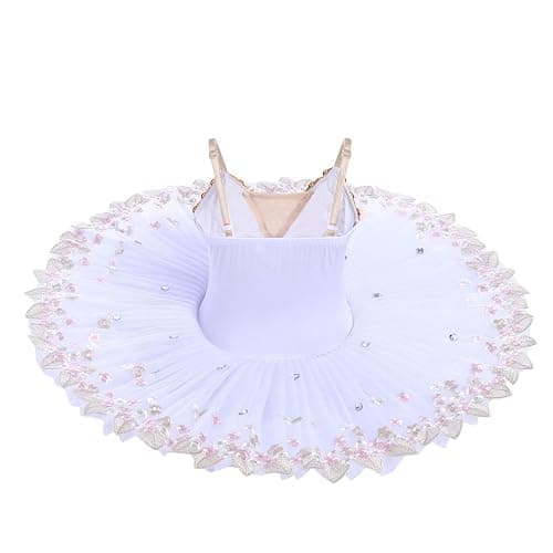 IBAKOM Girls Ballet Dance Dress Swan Lake Sling Strap Lace Pearl Embroidery Camisole Gymnastic Leotard Tutu Costume Figure Skating Dancewear Ballerina Outfit thumbnail 3