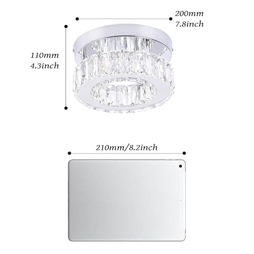 xychfantligh 7.8" Crystal Chandelier Modern LED Mini Flush Mount Ceiling Light Fixtures Dimmable with Remote K9 Crystal Round Small Chandeliers for Hallway Bedroom Kitchen thumbnail 7