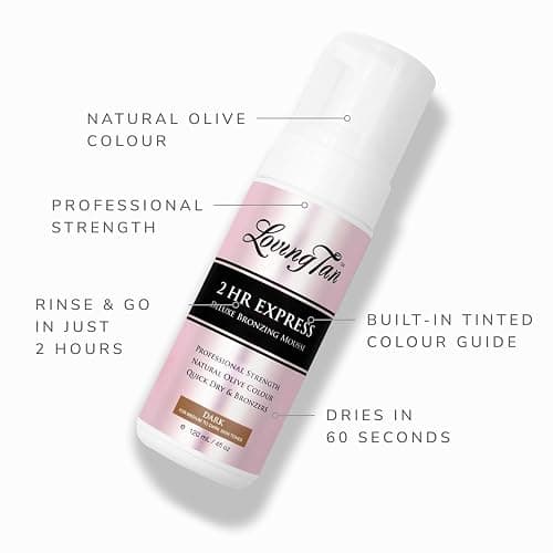 Loving Tan 2 HR Express Self Tanning Mousse, Dark - Streak Free, Natural, Professional Quality - 5+ Sunless Self Tanner Applications per Bottle, Cruelty Free, Naturally Derived DHA - 4 FL Oz thumbnail 3