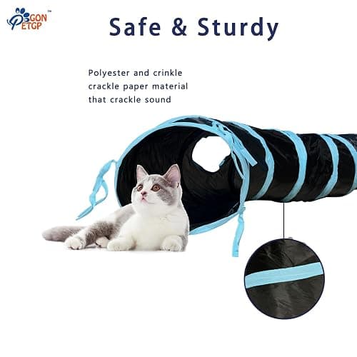 GONPETGP Cat Tunnels for Indoor Cats with Cube Tent Toys Combo, Pop Up Collapsible Crinkle Interactive Peek Hole, Cat Tube with Play Ball and Bell for Kitten, Puppy, Kitty, Rabbit - Set of 3 thumbnail 4