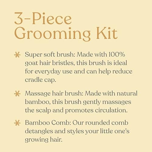 ELLAOLA Natural Bamboo Hair Brush & Comb Set, 3 Piece - Cradle Cap Brush, Massage Hair Brush, Bamboo Comb for Toddlers, Newborns & Infants I Baby Registry Gift thumbnail 2