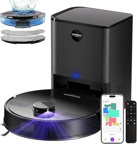 MONSGA Robot Vacuum and Mop Combo, 6000Pa Robotic Vacuum with 3.5L Self Emptying Station, Lidar Navigation Robot Vacuum Cleaner, 180mins Runtime, APP/Remote/Voice Control, for Hard Floors and Carpets - Image 1