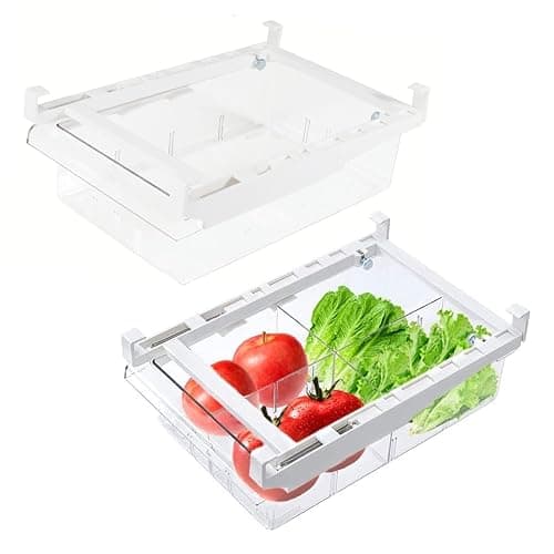 YekouMax Fridge Drawer Organizer, Refrigerator Organizer Bins, Pull Out with Handle, Fridge Shelf Holder Storage Box, Clear Container for Food,Drinks,Fit for Fridge Shelf Under 0.6" (2 Pack Medium) - Image 1
