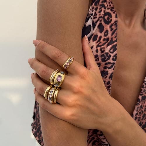 Chunky Gold Rings for Women Non Tarnish Silver Chunky Rings Set Adjustable Thick Statement Ring Gold Stackable Ring for Women Trendy Fashion Silver Jewelry thumbnail 4