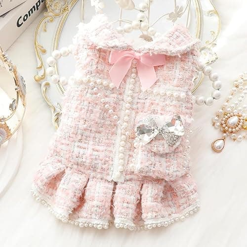 Dog Princess Dresses for Small Dogs Lolita Clothes Tweed Costume White Pet Girl Cute Coat Outfits Fall Costumes (L,White) thumbnail 4