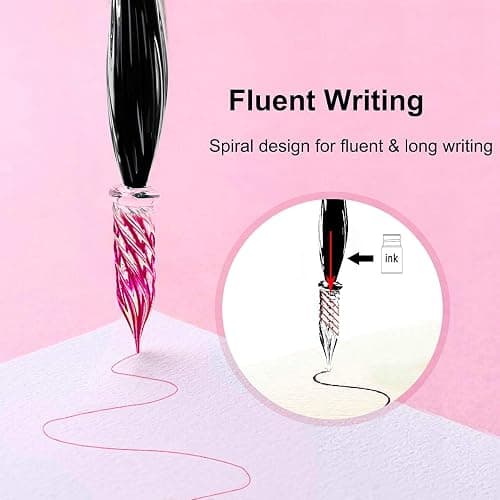ESSSHOP Glass Dipped Pen Calligraphy Set - 7 Colorful Inks with Fluorescent & Invisible Ink Dip Pen Kit for Writing Signing Drawing Calligraphy Decoration Christmas day gifts thumbnail 5