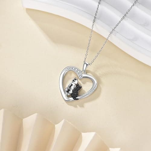 Vadmans Cat Necklace Sterling Silver Cat Pendnat with Rose Quartz Pearl Jewelry Gifts for Women Cat Lovers thumbnail 5