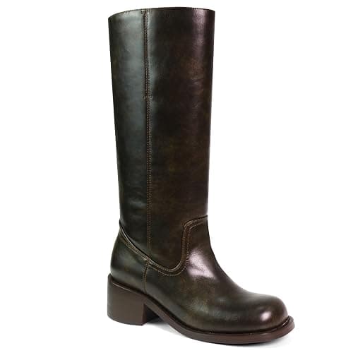 UBWDU Women's Knee High Boots Chunky Block Heel Long Boots Square Toe Low Heel Boots for Women - Image 1