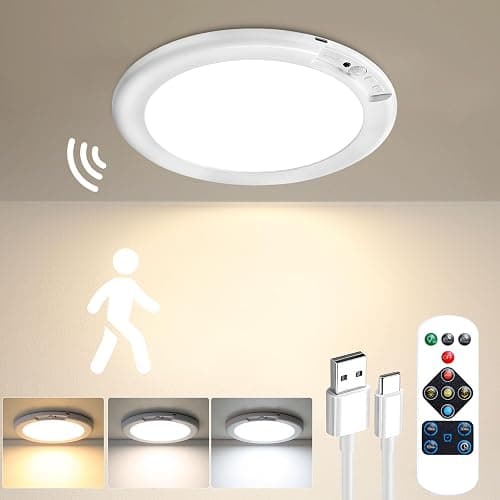 Gotopceed Rechargeable Motion Sensor Ceiling Light with Remote - Magnetic Wireless Ceiling Light Battery Powered for Closet Shower Stairs Shed Hallway ect - Image 1