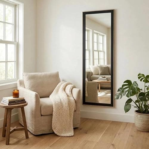 URBNLIVING Full-Length Wall Mirror 35x110cm – Vertical & Horizontal Mount, Bedroom, Hallway, Living Room (Black) thumbnail 5