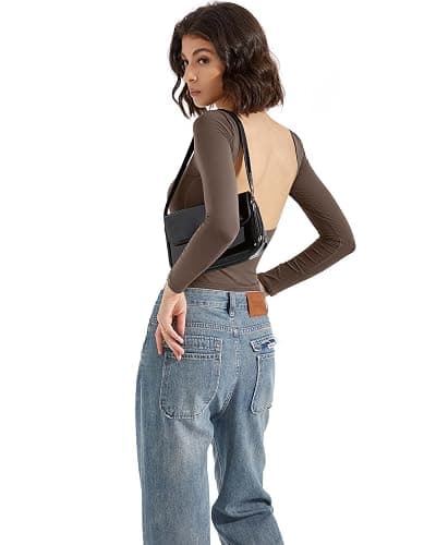 SUUKSESS Women Backless Going Out Tops Double Lined Open Back Basic Long Sleeve thumbnail 6