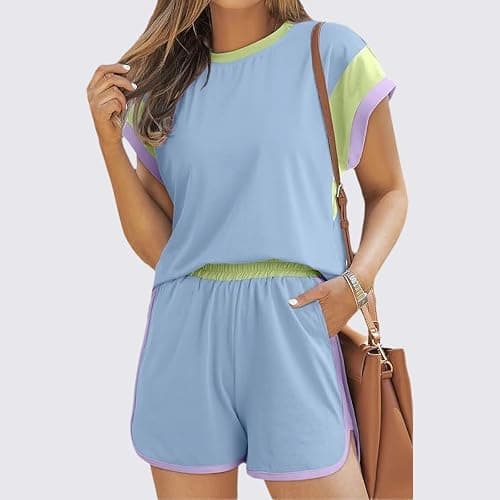 Chvity Two Piece Sets for Women Summer Casual Tops Short Sleeve Matching Shorts Airport Outfits for Women 2025 thumbnail 3