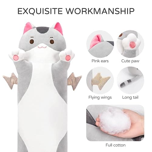 Mewaii Long Cat Plush 5 Sizes, 120% Extra Filling Giant Plushness Kids Body Pillow, Kawaii Cute Grey Cat Stuffed Animals Plushies, Big Long Body Pillow Cat Plush Gift for Girls 20” - Grey Cat 2025 - 19.6in/50cm thumbnail 3