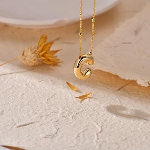 LUCA SMITH Initial Necklaces for Women, Dainty Balloon Bubble Letter, Name Letter Alphabet Pendant Layered Choker Chain Jewelry Gift thumbnail 4